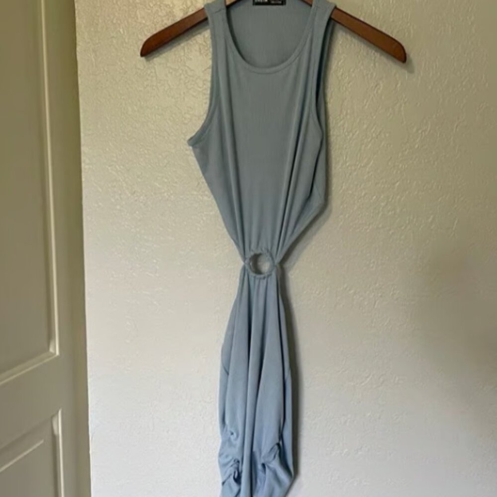 Shein Short Blue Dress Hollow Out Circle Backless Ribbed